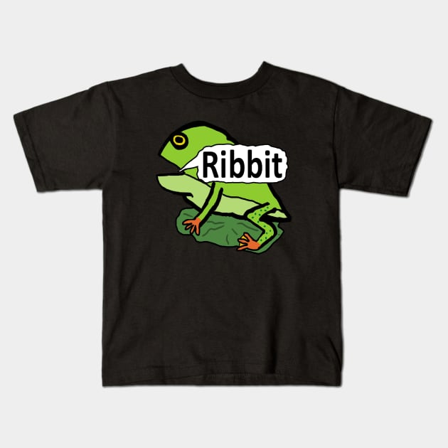 Funny Frog Ribbit Kids T-Shirt by Mark Ewbie